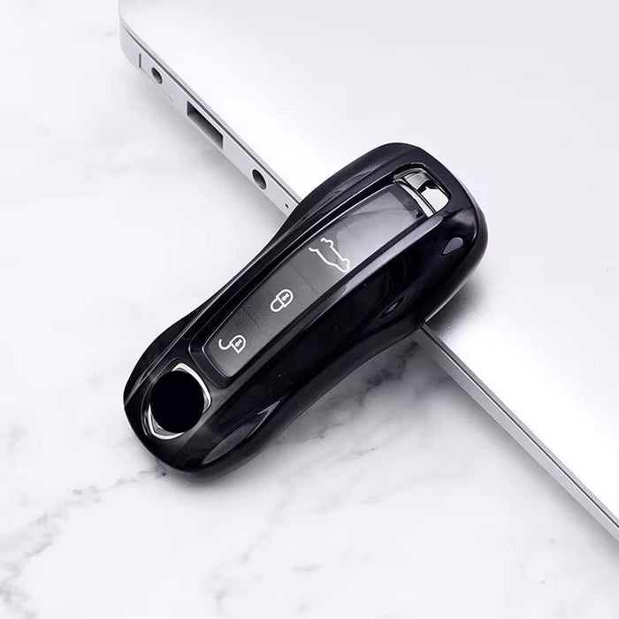 Black TPU Key Fob Cover w/ Button Cover Panel For 2017-up Porsche Panamera G2