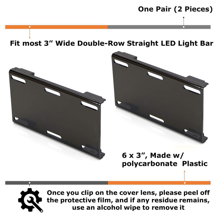 2pc 6" Black Dark Tinted Colored Double-Row LED Light Bar Lens Protective Covers
