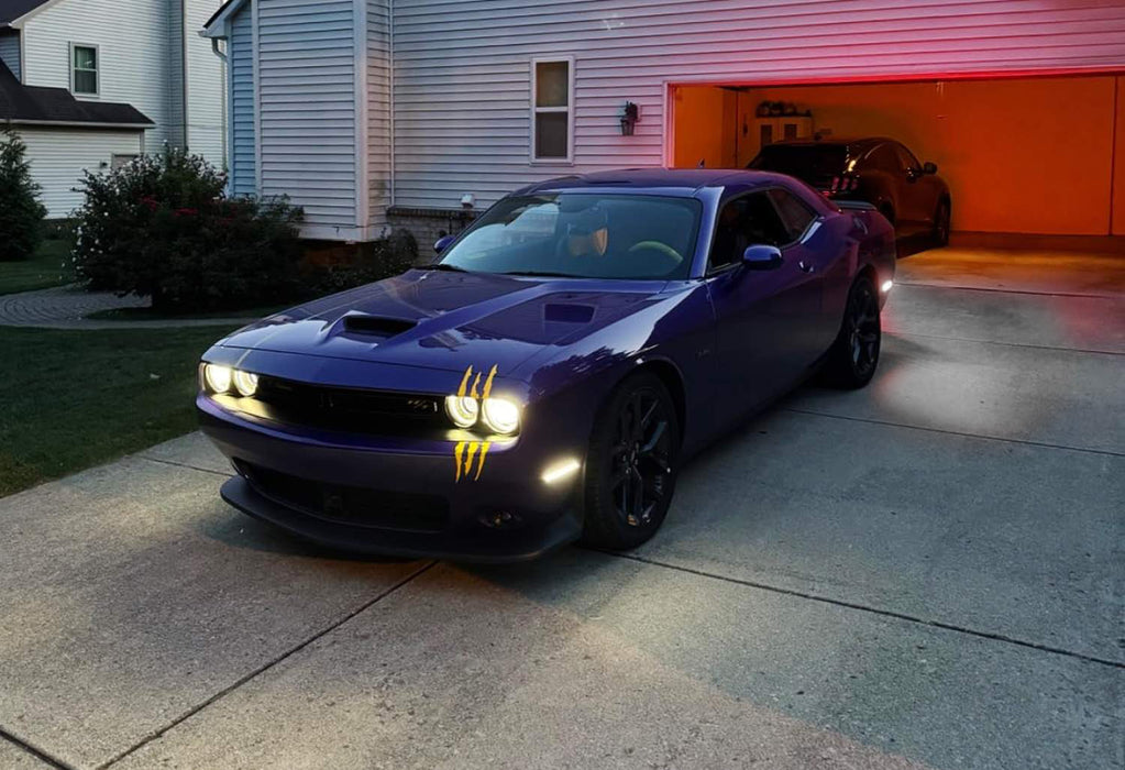 Smoked Lens All White Front/Rear LED Side Marker Lights 2015-24 Dodge Challenger