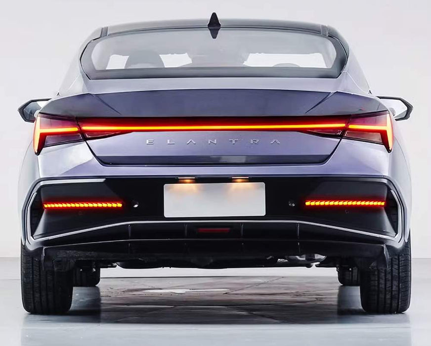 Dark Red Full LED Rear Bumper Reflectors For 2024-up Elantra w/ Sequential Blink