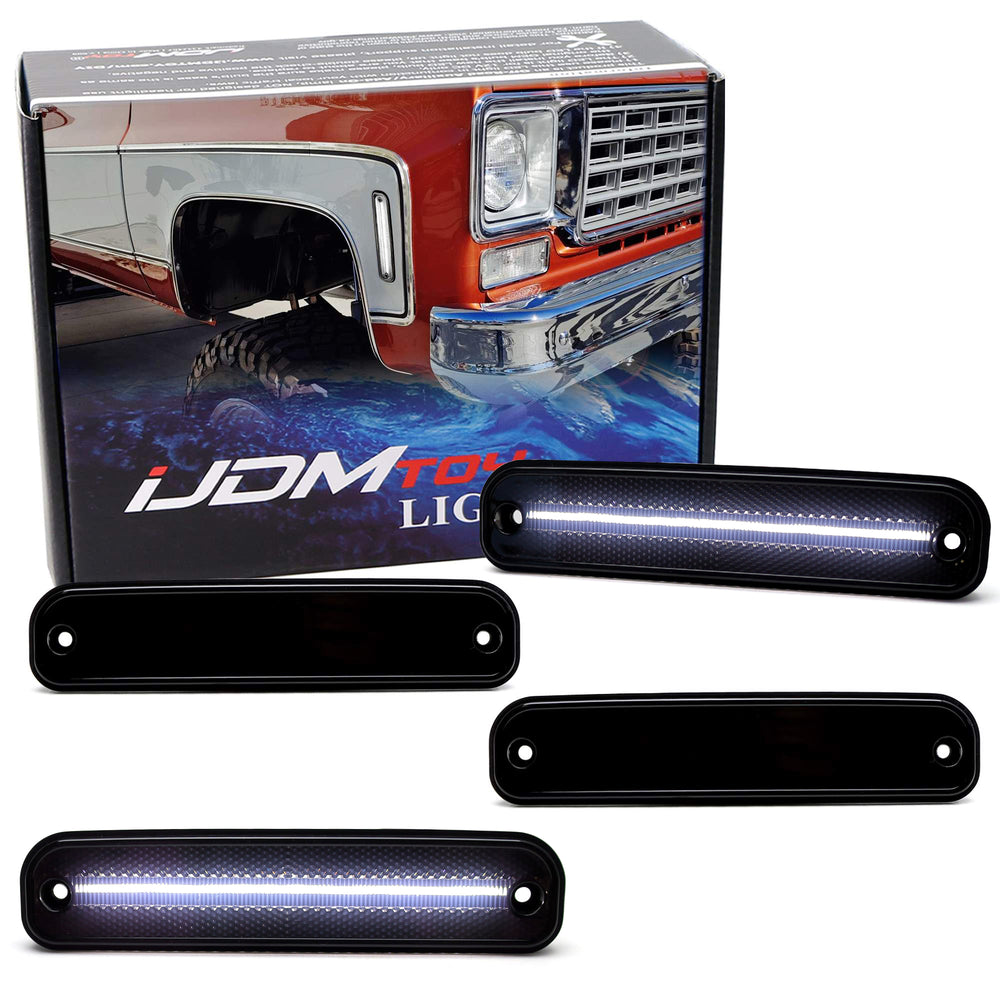 4pc Set Smoke Lens White Full LED Side Markers For 1975-80 Chevy GMC C/K Truck