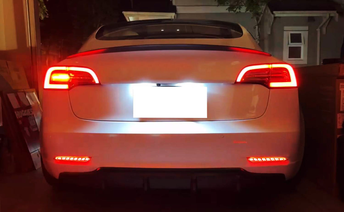 Smoked LED Bumper Reflector Lights For Tesla Model 3, Tail/Brake/Sequential Turn