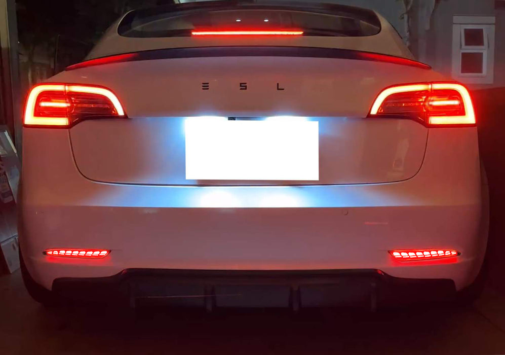 Smoked LED Bumper Reflector Lights For Tesla Model 3, Tail/Brake/Sequential Turn