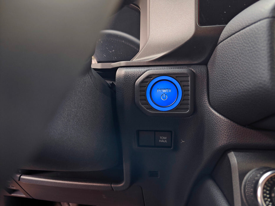 Sports Blue Power Symbol Push Start Button w/Ring Trim For Toyota Hybrid EV etc