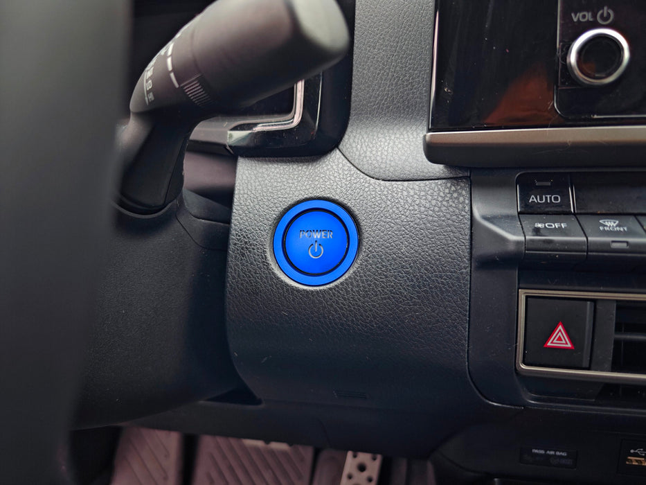 Sports Blue Power Symbol Push Start Button w/Ring Trim For Toyota Hybrid EV etc