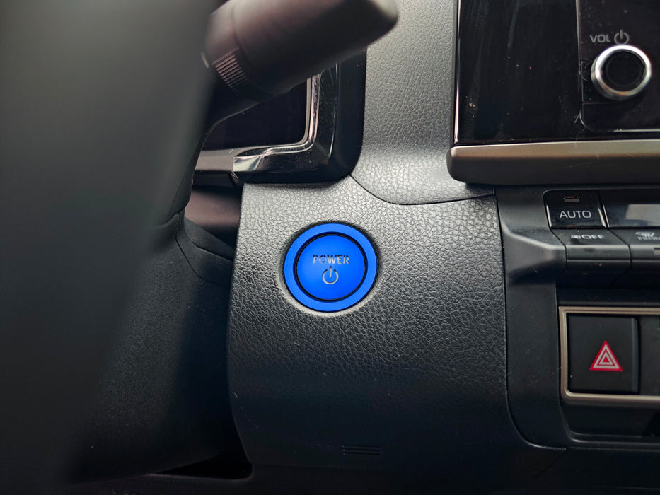 Sports Blue Power Symbol Push Start Button w/Ring Trim For Toyota Hybrid EV etc