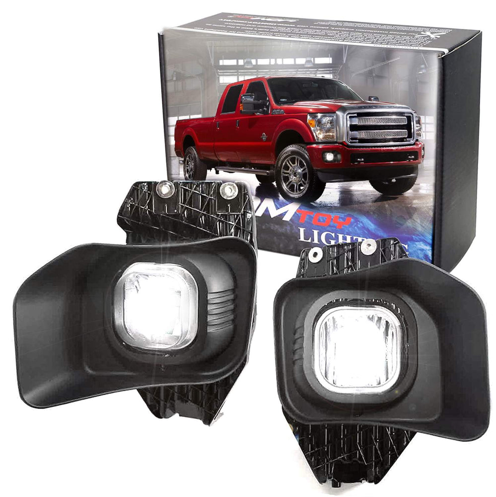 Complete Fog Lamp Kit w/ White LED Lights, Wiring, Bezels For 2011-16 Ford F250