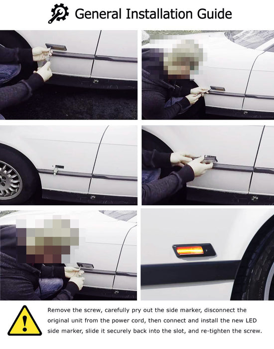 Clear Fender Sequential Blink LED Side Marker Lamps For BMW Pre-LCI E36 3 Series