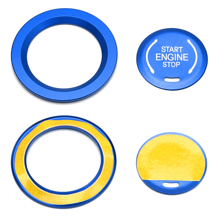 Sports Blue Engine Push Start Cover w/ Ring Trim For 2019-up Chevy Cadillac GMC