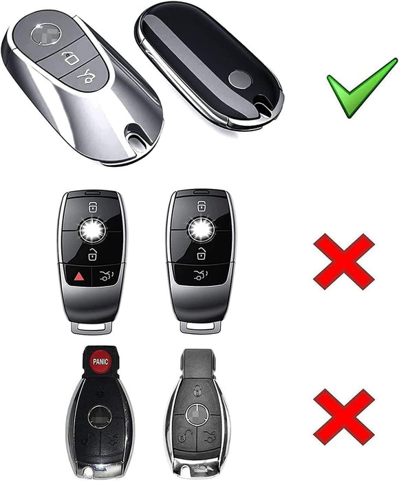 Black Metallic TPU Cover  w/ Chrome Trim For Mercedes 22-up Gen4 Oval Smart Key