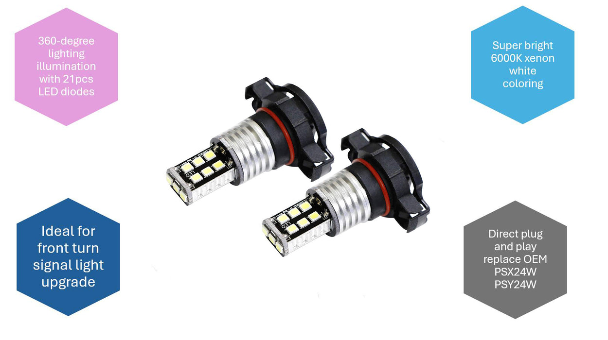 Xenon White 21-SMD 5202 2504 LED Bulbs For DRL Driving or Fog Lights Chevy