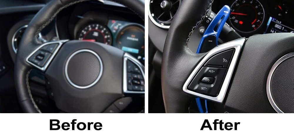 Blue Steering Wheel Paddle Shifter Extensions For Chevy 14-19 Corvette, Camaro