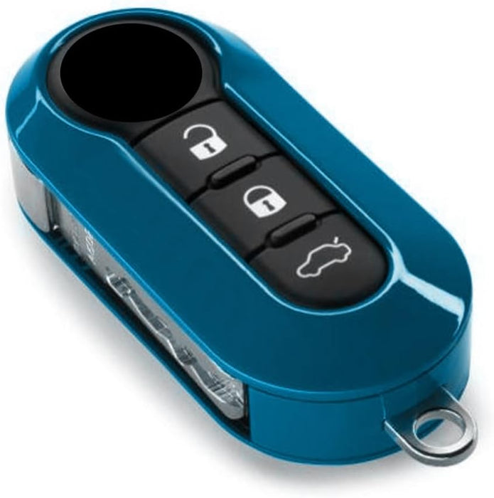 Gloss Blue Fob Shell Cover For FIAT 500 500L 500X Abarth 3-Button Folding Key