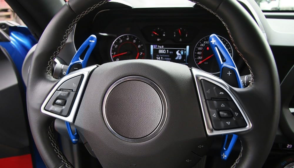 Blue Steering Wheel Paddle Shifter Extensions For Chevy 14-19 Corvette, Camaro