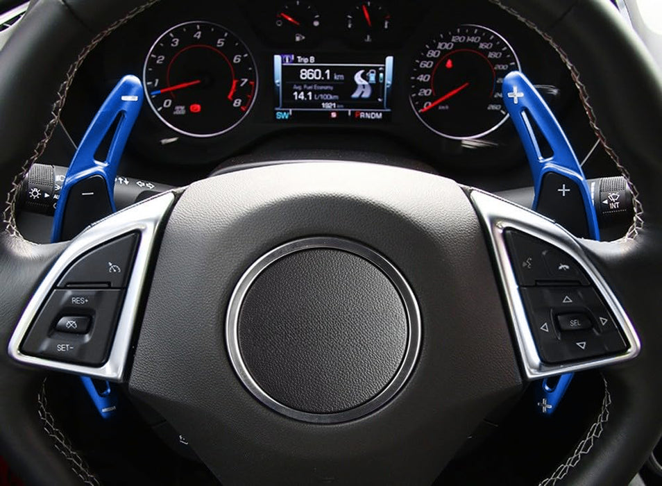 Blue Steering Wheel Paddle Shifter Extensions For Chevy 14-19 Corvette, Camaro