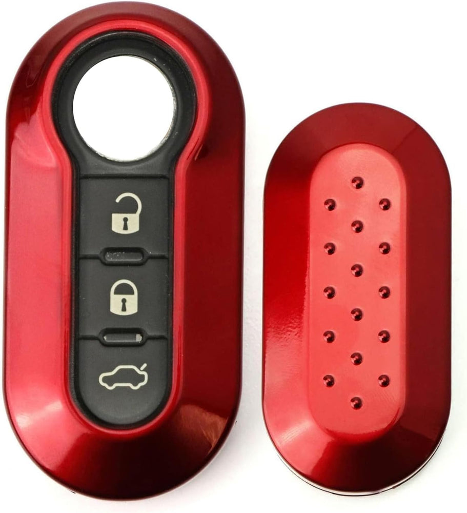 Gloss Red Key Fob Shell Cover For FIAT 500 500L 500X Abarth 3-Button Folding Key