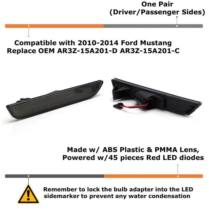 Smoked Lens White Full Strip LED Rear Side Marker Lamps For 2010-14 Ford Mustang