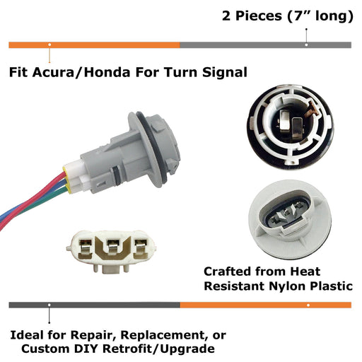 1157 Turn Signal Light Bulb Sockets & 7" Adapter Wire Harnesses For Acura Honda