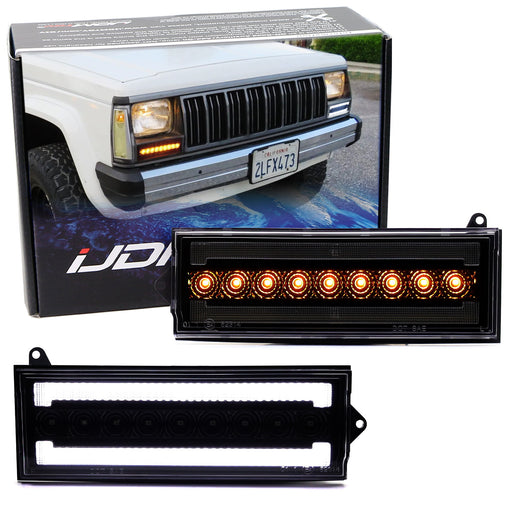 Smoked Lens White LED DRL/Amber Sequential Turn Signal For Jeep 1984-96 Cherokee