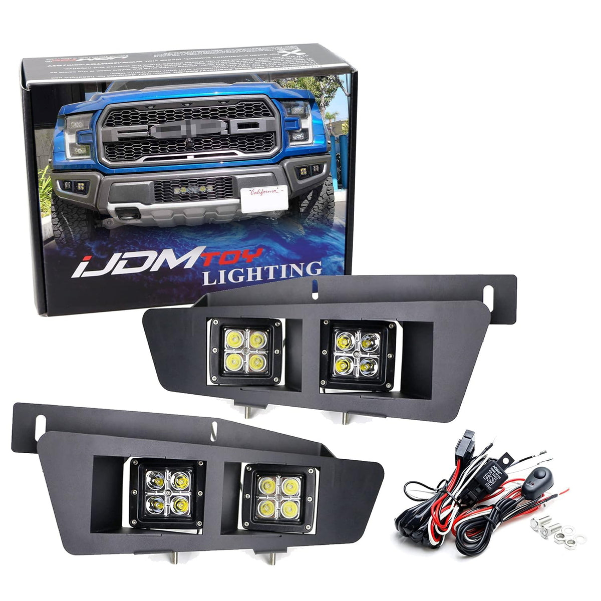 80W Dual 2x2 Cubic LED Pod Fog Light Kit w/ Panel Cover Wire For 2017 ...
