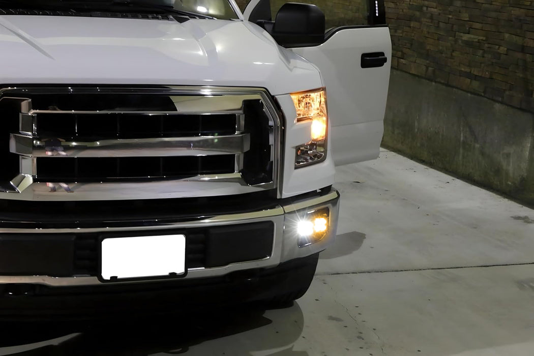 White/Amber Dual Cubic LED Pod Foglamps w/Mounting Bracket For 2015-17 Ford F150