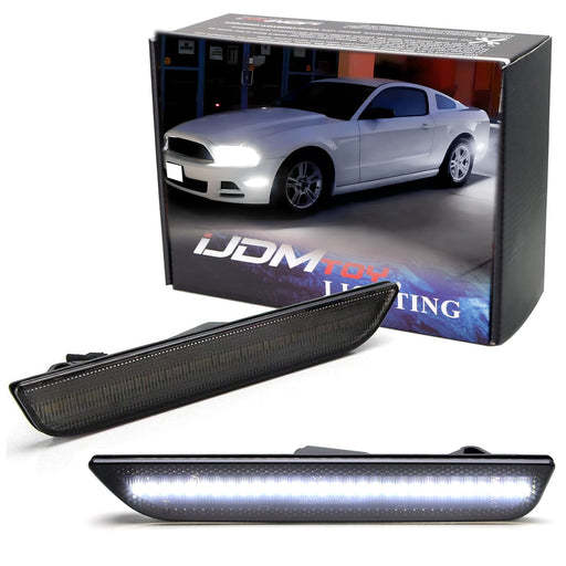 Smoked Lens White Full Strip LED Rear Side Marker Lamps For 2010-14 Ford Mustang