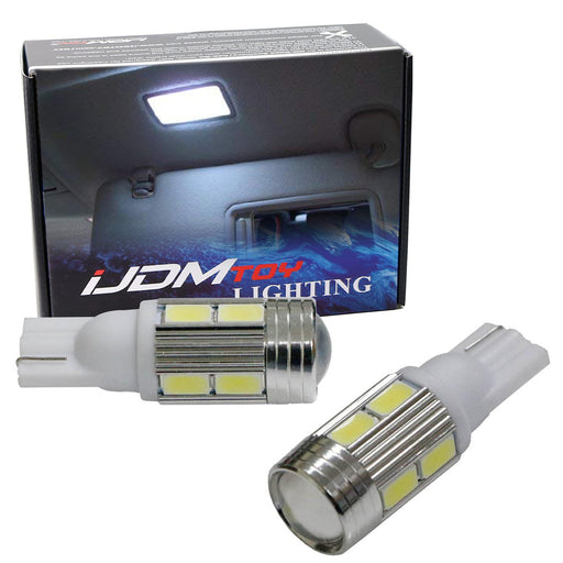 (2) White 10-SMD 168 2825 W5W T10 Wedge LED Visor Vanity Mirror Light Bulbs