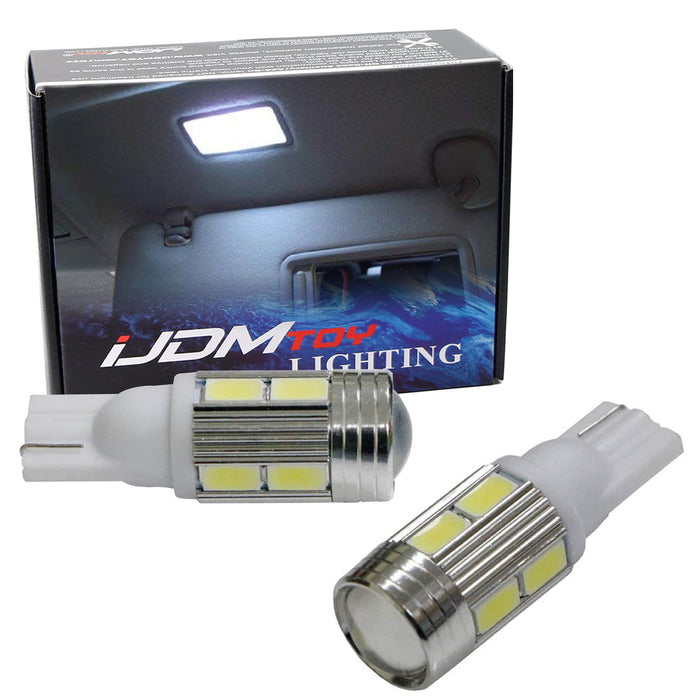 (2) White 10-SMD 168 2825 W5W T10 Wedge LED Visor Vanity Mirror Light Bulbs
