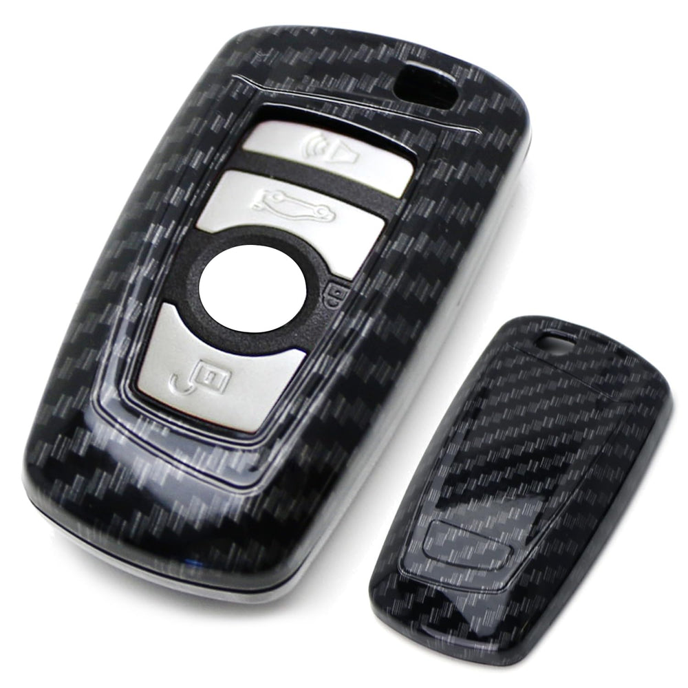 Black "Carbon Fiber" Key Fob Hard Shell Cover For BMW 1 2 3 4 5 6 7 Series X1 X3