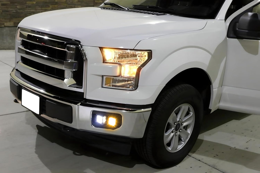 White/Amber Dual Cubic LED Pod Foglamps w/Mounting Bracket For 2015-17 Ford F150