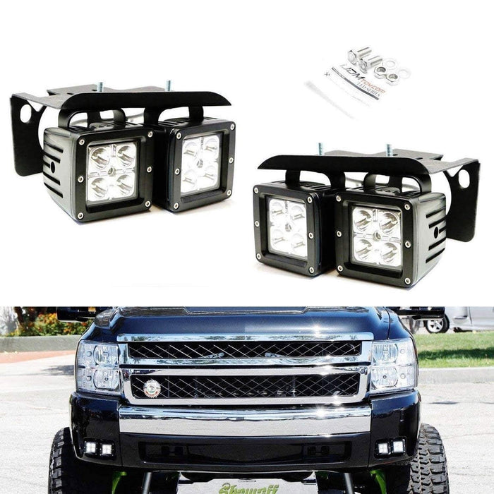 Fog Opening Dual LED Pod Light Mounts For Chevy 2007-14 Silverado 1500 2500 3500