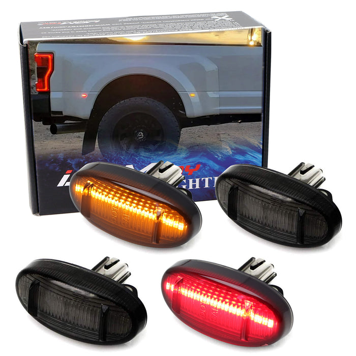 4pc Smoked 48-LED Wheel Fender Side Marker Lamps For 11-up F250-F550 Dual Wheel