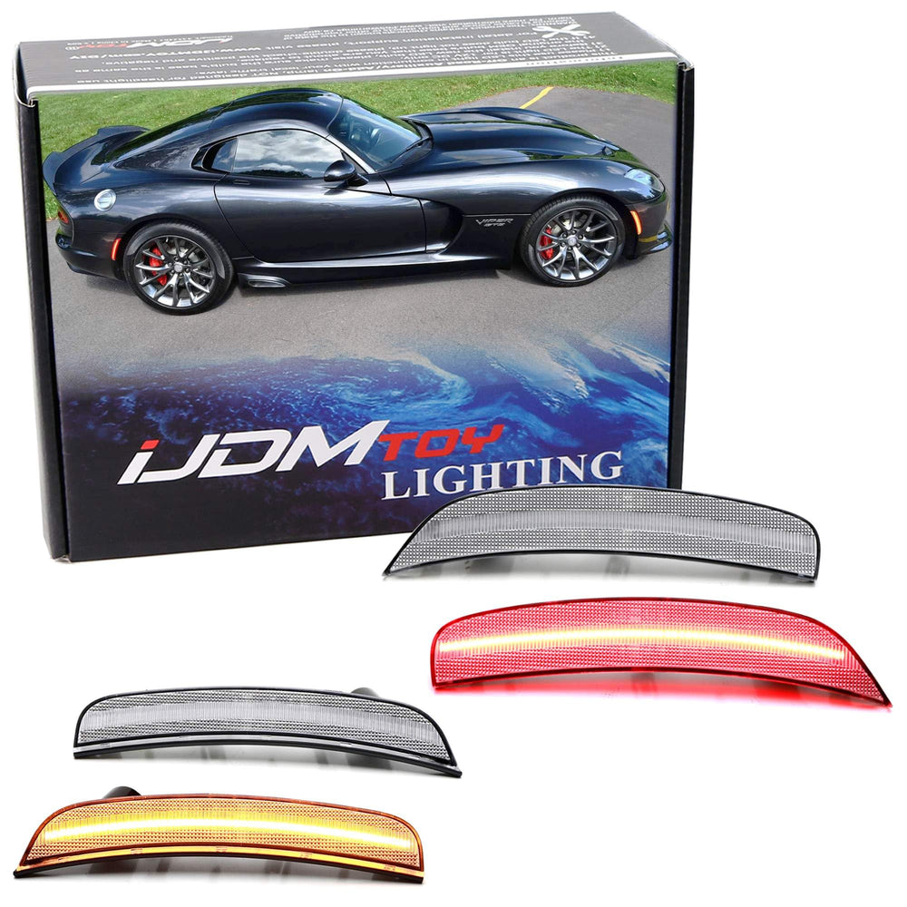 4pc Set Clear Lens Amber/Red Full LED Strip Side Markers For Dodge Gen3 Viper