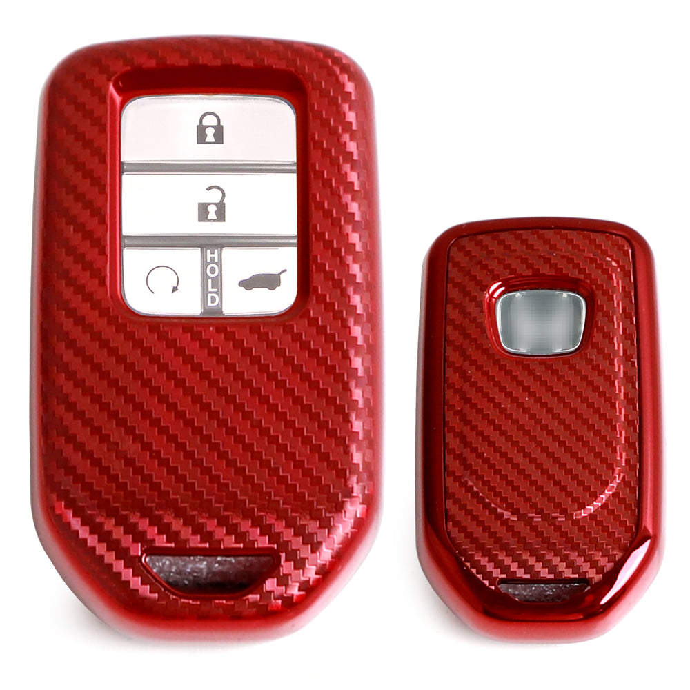 Red w/Carbon Fiber TPU Key Fob Protective Case For Honda Accord Civic Crosstour