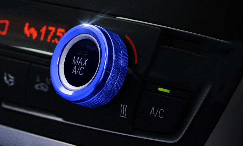 3pcs Blue AC Climate Control Radio Volume Knob Ring Covers For BMW 5 6 7 Series