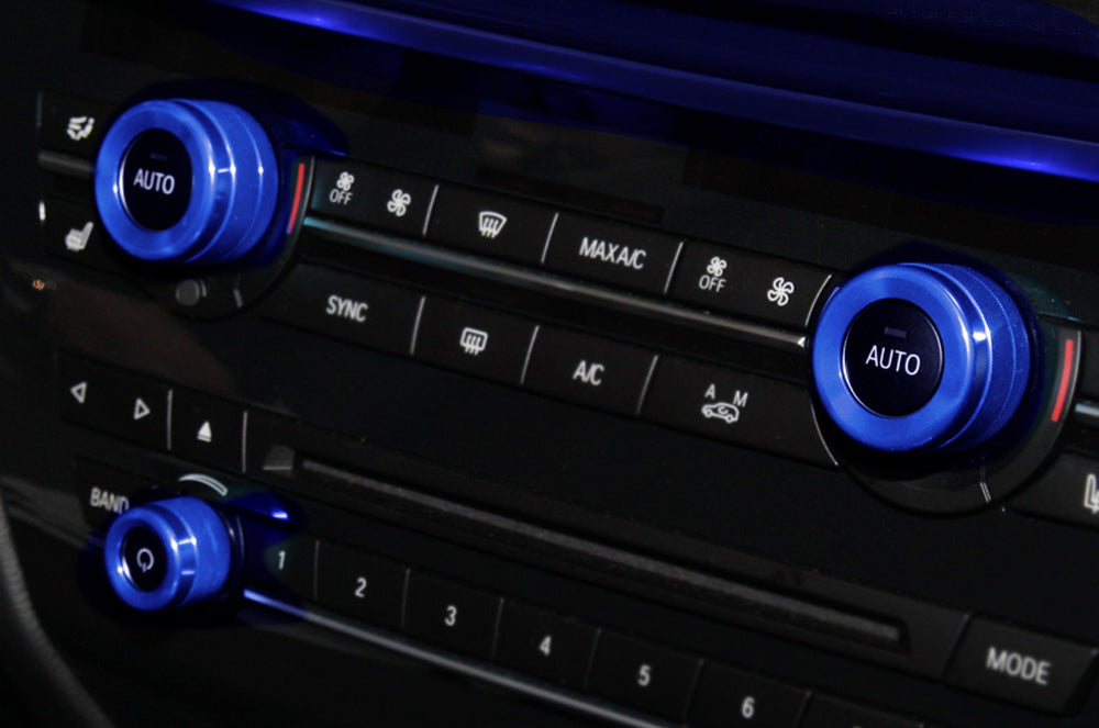 3pcs Blue AC Climate Control Radio Volume Knob Ring Covers For BMW 5 6 7 Series