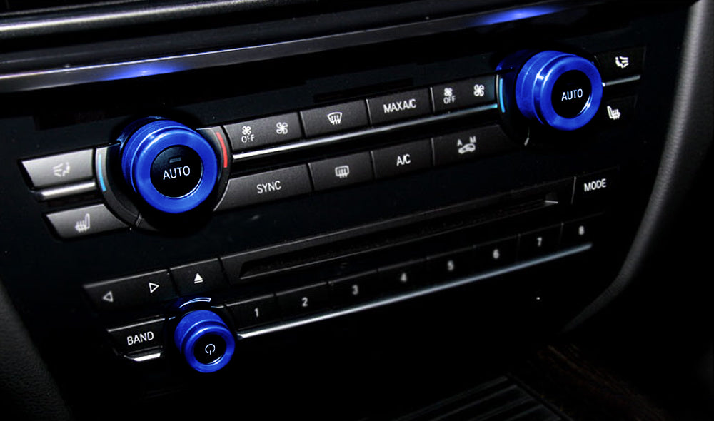 3pcs Blue AC Climate Control Radio Volume Knob Ring Covers For BMW 5 6 7 Series