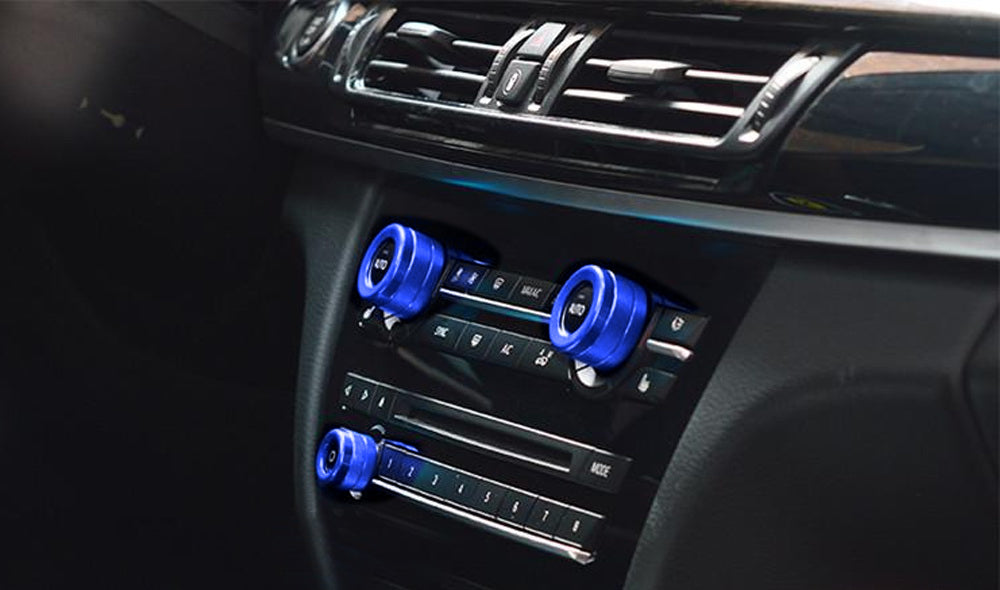 3pcs Blue AC Climate Control Radio Volume Knob Ring Covers For BMW 5 6 7 Series