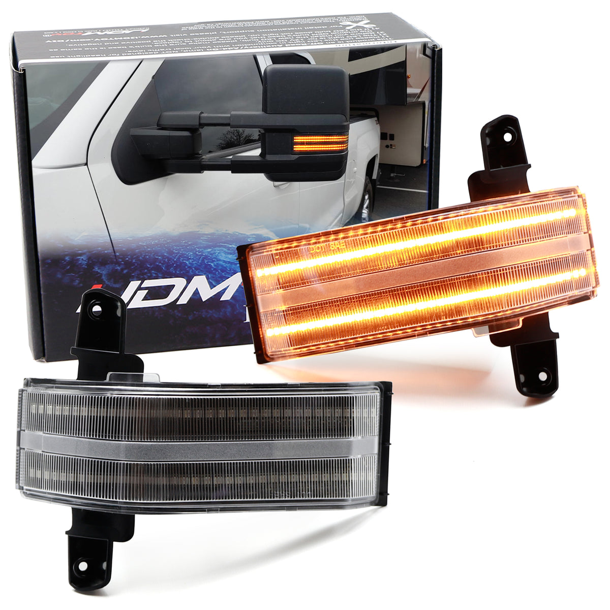 thumbnail image 2 of Gempro LED Amber Turn Signal & White Parking Lights For 2020-2024 Chevy Silverado & GMC Sierra 2500/3500 Tow Mirrors - Smoked Lens 2 of 12