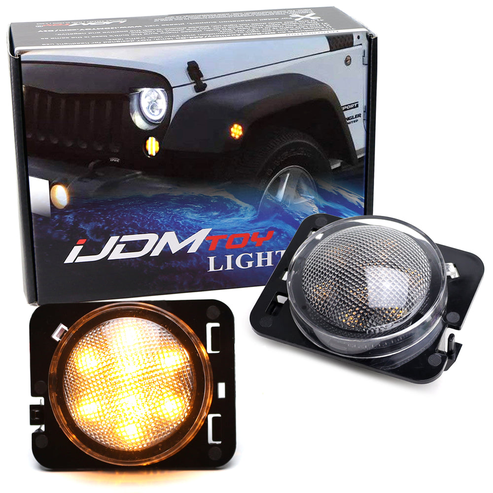 Clear Lens Amber LED Side Marker Lights/Fender Flare Lamps For Jeep Wrangler JK