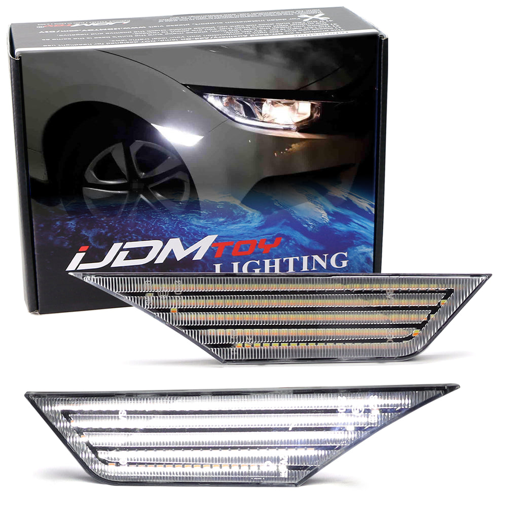 JDM Version Clear Lens White Full LED Side Marker Light For 2016-21 Honda Civic