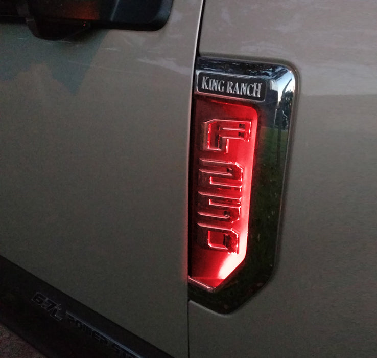 Red LED Background Illumination Kit 17-22 F250 F350 F450 Side Fender Emblem