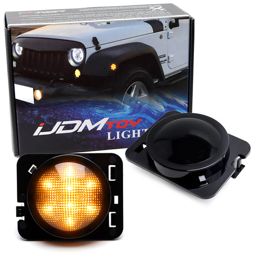 Smoked Lens Amber LED Side Marker Lights/Fender Flare Lamps For Jeep Wrangler JK