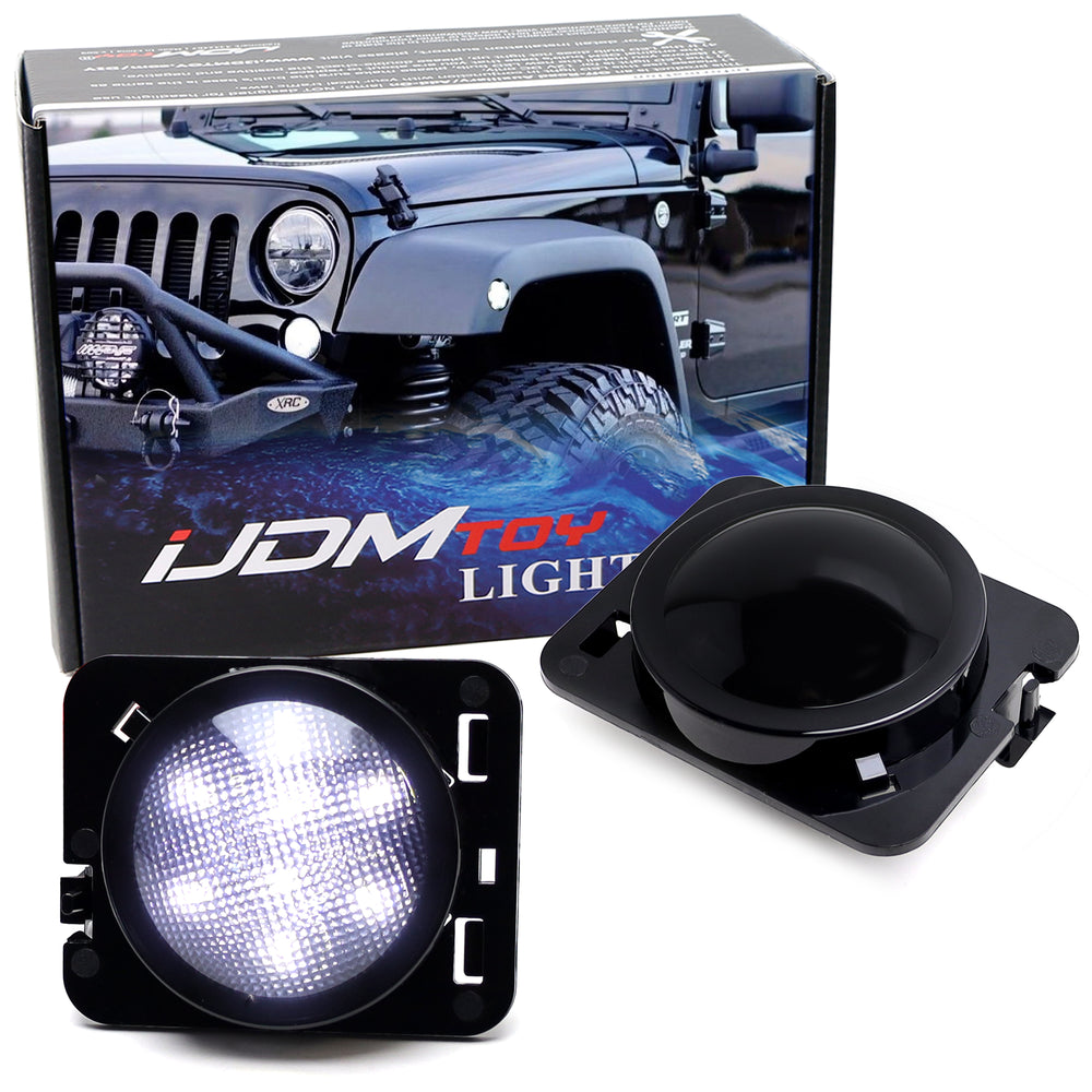 Smoked Lens White LED Side Marker Lights/Fender Flare Lamps For Jeep Wrangler JK
