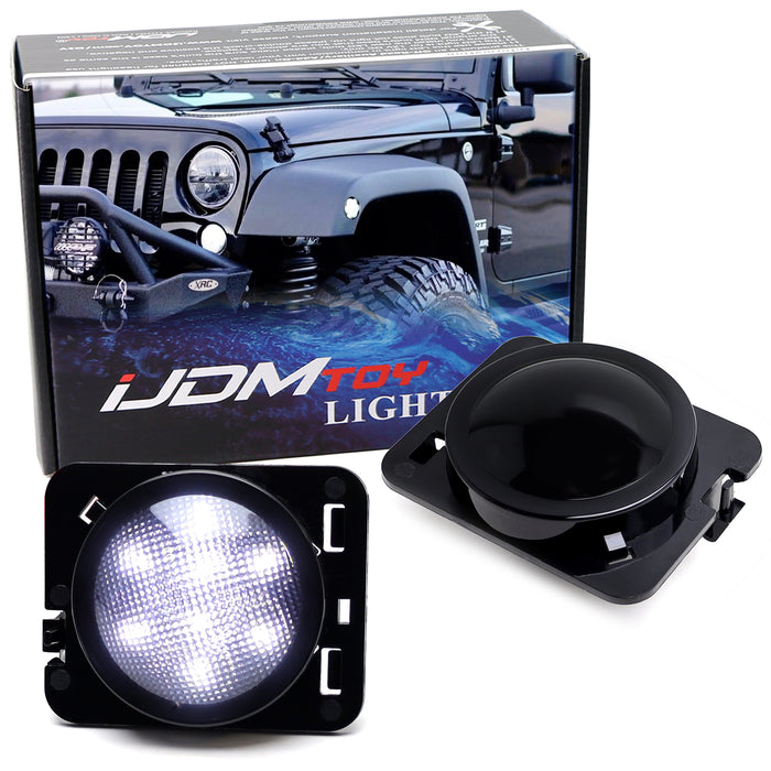 Smoked Lens White LED Side Marker Lights/Fender Flare Lamps For Jeep Wrangler JK
