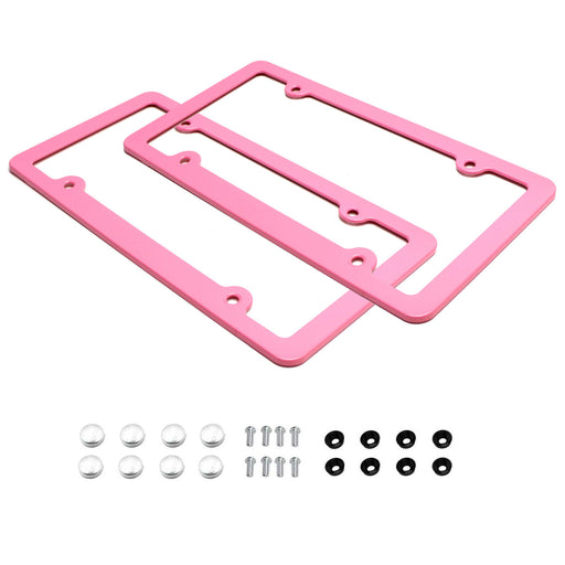 2pc Premium Pink Slim 2-Hole License Plate Frame with Screws/Fasteners and Caps