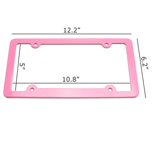 2pc Premium Pink Slim 2-Hole License Plate Frame with Screws/Fasteners and Caps