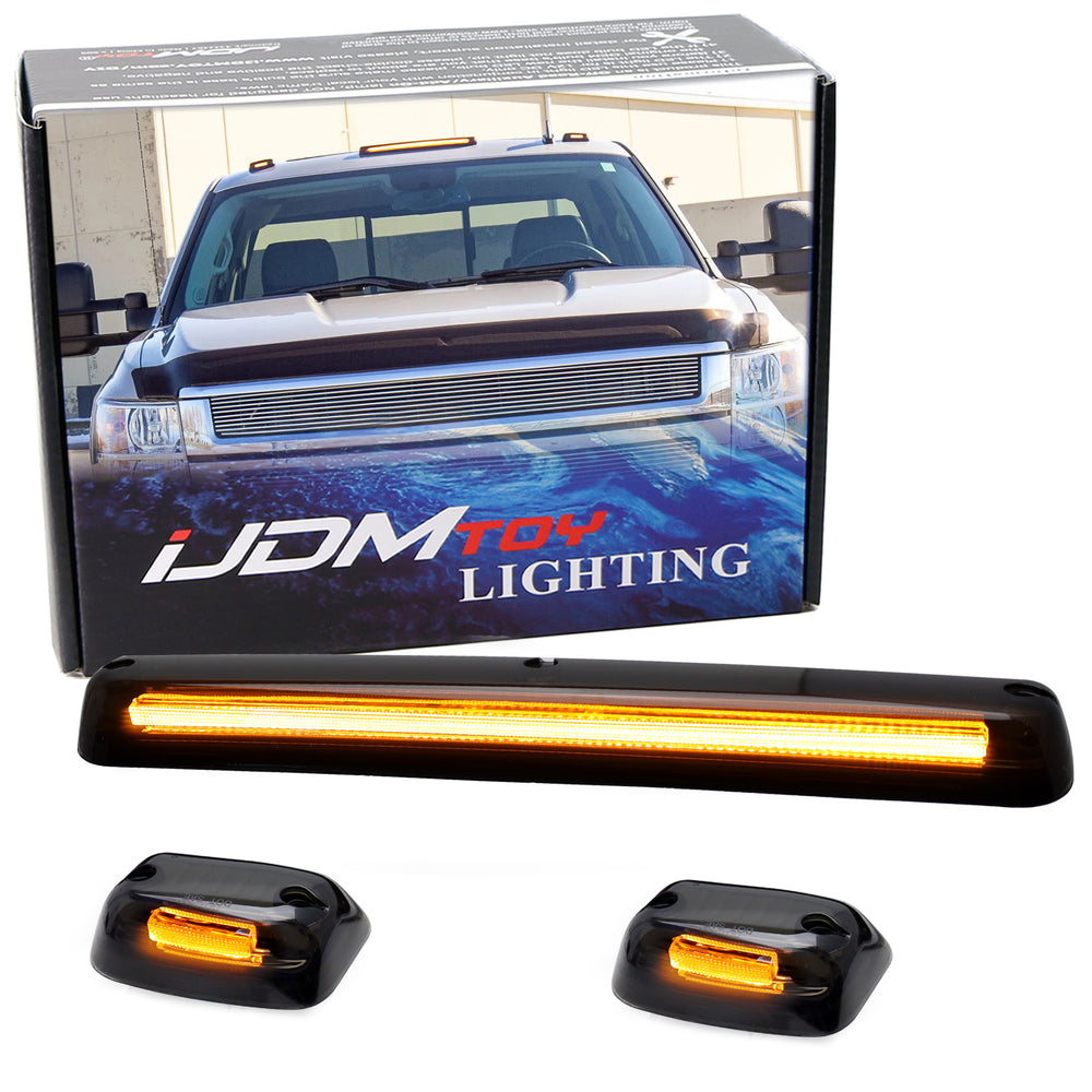Black-Out Amber Full Strip LED Cab Roof Light Kit For 07-14 Silverado Sierra HD