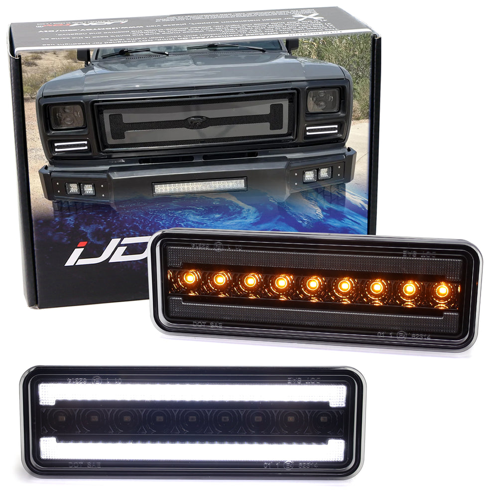 Clear White LED Driving/Amber Sequential Turn Signal For 80-86 Bronco F-Series