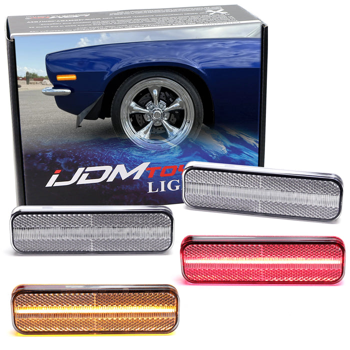 Clear Lens Amber/Red Full LED Front & Rear Side Markers For Chevy 1970-77 Camaro